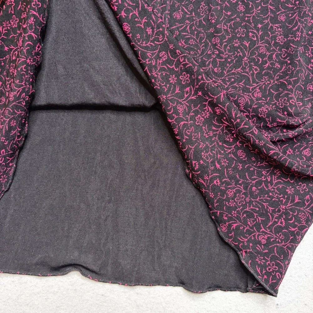 Briggs New York Skirt Womens L Black Pink Floral Y2K Midi Stretchy Made in USA